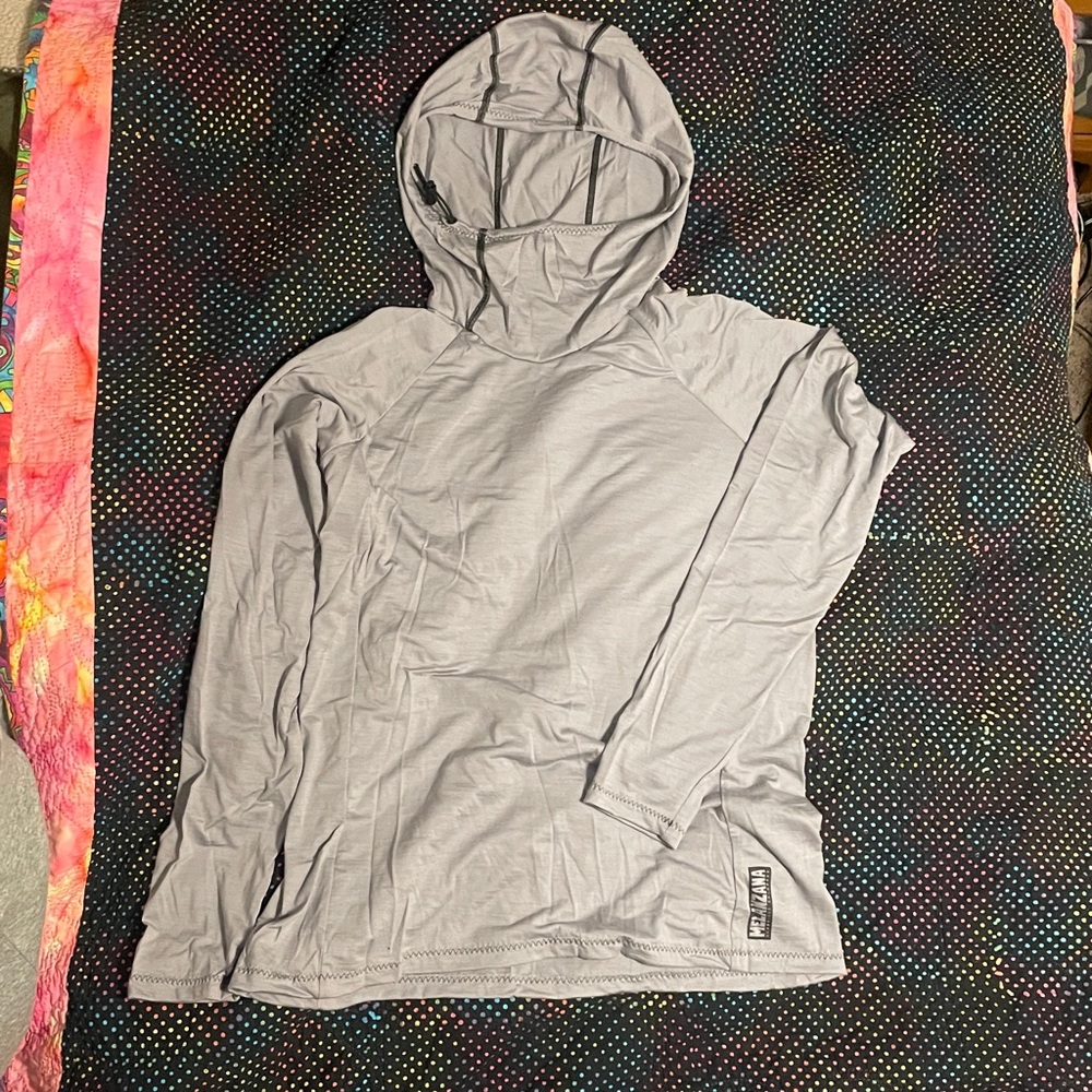 Melanzana Merino Base Hoodie womens L handmade USA very rare! Silver grey & soft